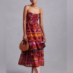 Anthropology “Farm Rio” Mid-Maxi Strapless Dress.